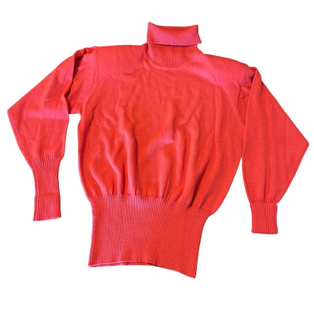 Vintage Coral Pink Turtleneck Sweater Small Outlander Wool Ribbed Hem‎ & Cuffs